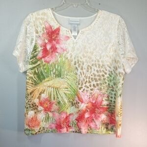 Alfred Dunner Women's Floral Short Sleeve Lace Top Size XLP